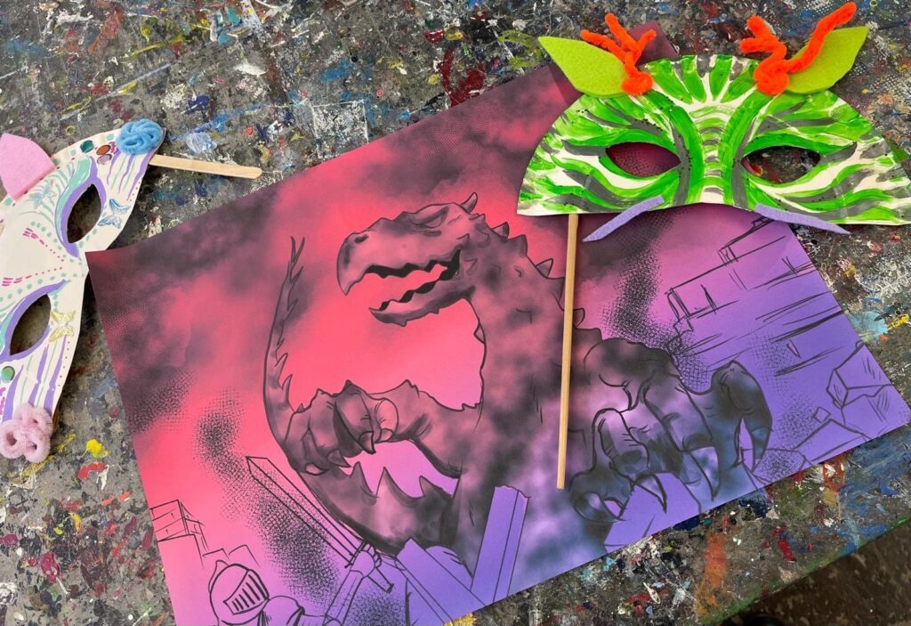 Drachenbild und Drachenmaske